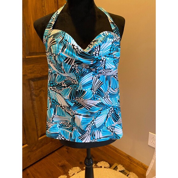 Bisou Bisou Halter Swimsuit Top Size Large 12-14 Turquois Chic - Picture 5 of 6